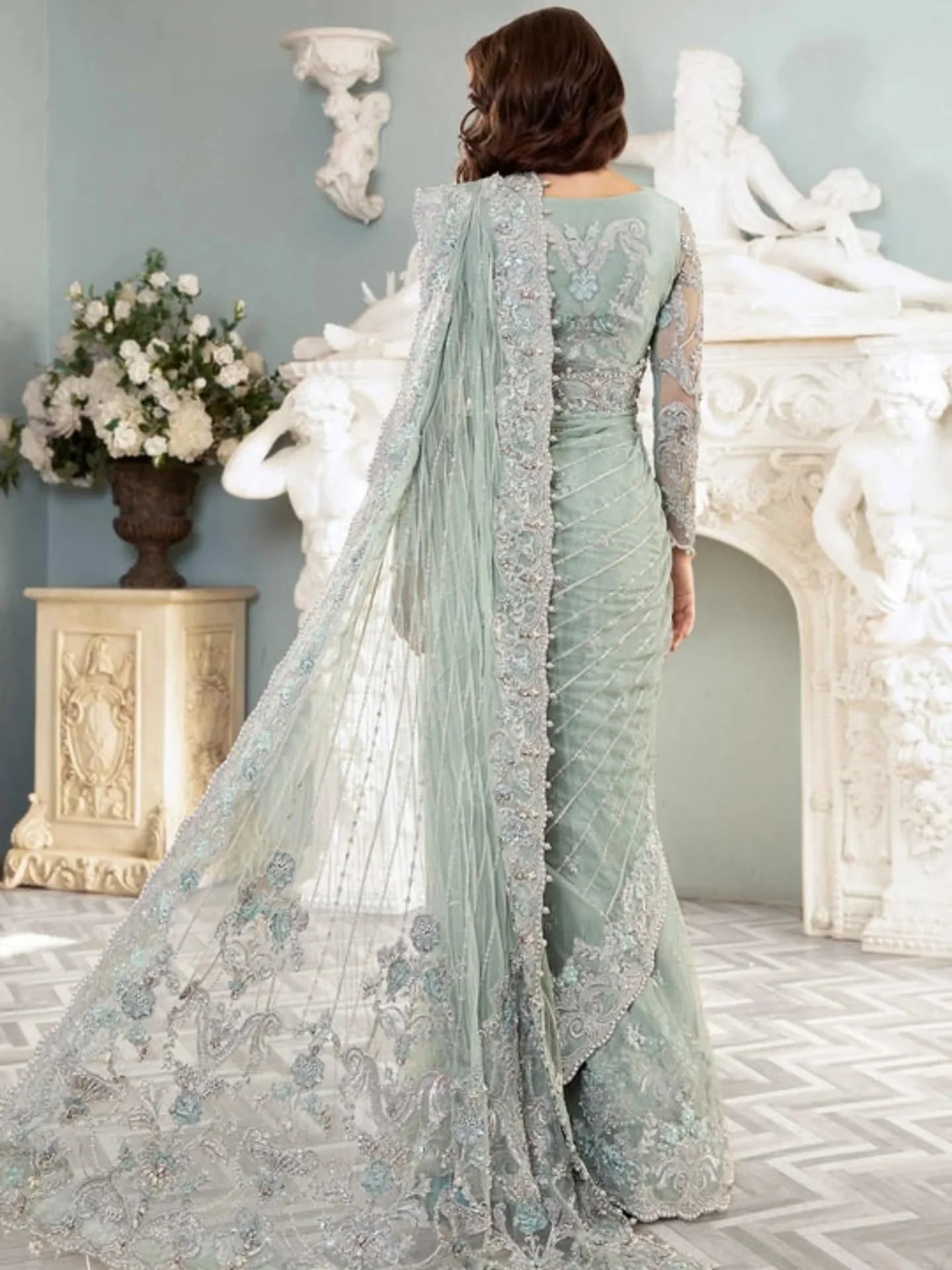 Maria B Premium Net Saree with Handcrafted Embroidery (Unstitched)