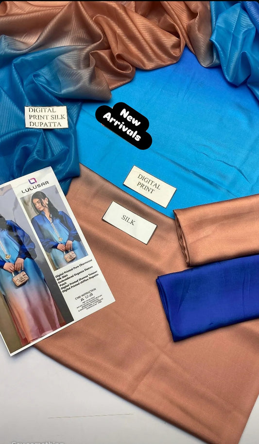 "Tie & Dye Digital Printed Silk 3-Piece β Premium Zari Dupatta"