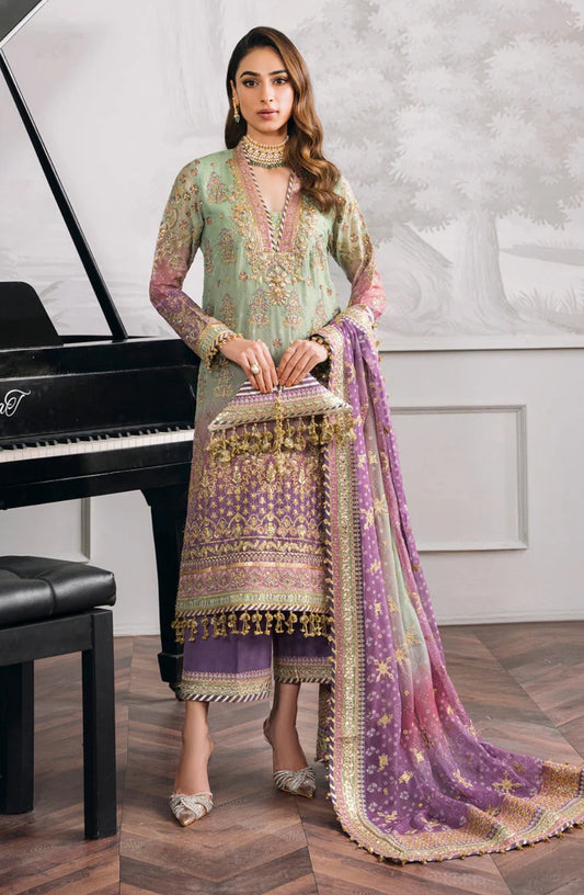 Baroque Luxury Embroidered Digital Printed Chiffon 3PC Suit"
