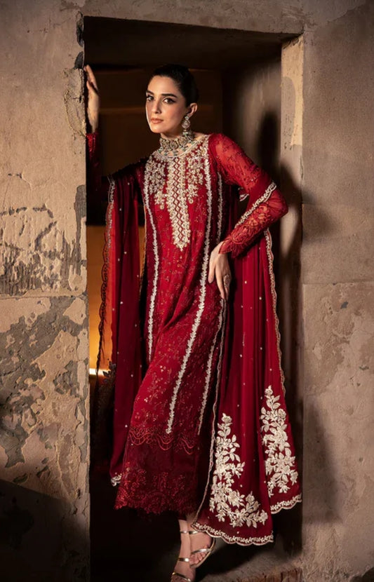 "Azure Luxury Embroidered Chiffon 3PC Suit with Adda Work"