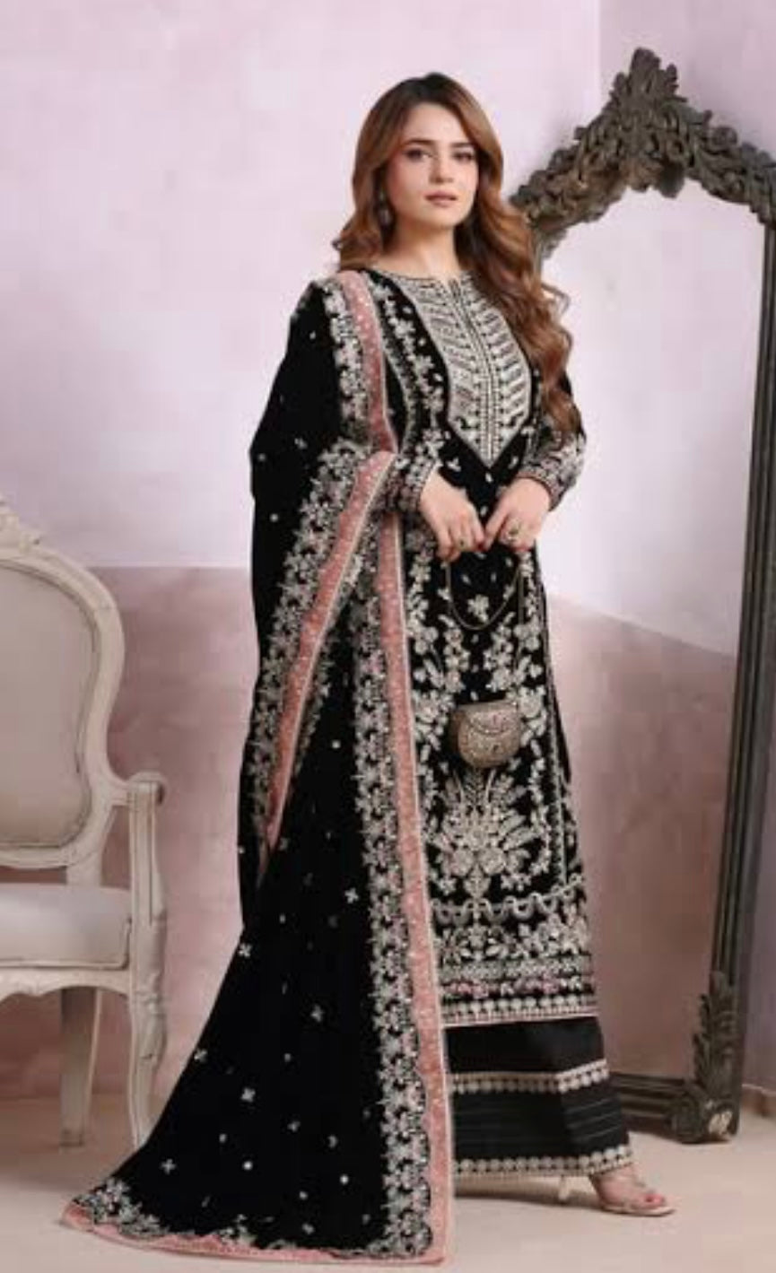Aneela’s Wedding Velvet Embroidered Collection 3Peice Unstitched Dress