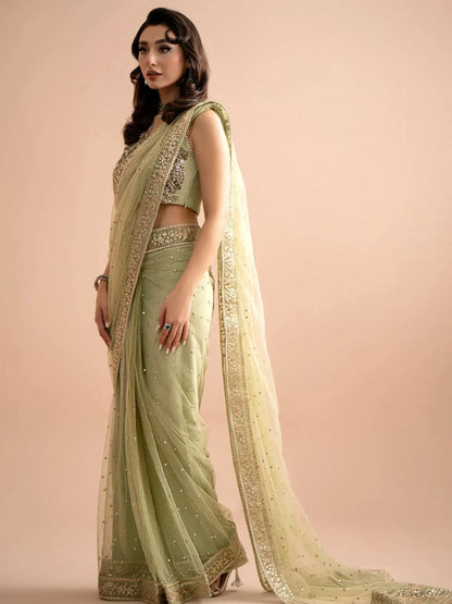Luxury Net Hand Embroidered Saree by Maria B – Unstitched Edition