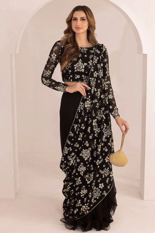 Jazmin Designer Wear – Chiffon Saree with Intricate Embroidery (Unstitched)