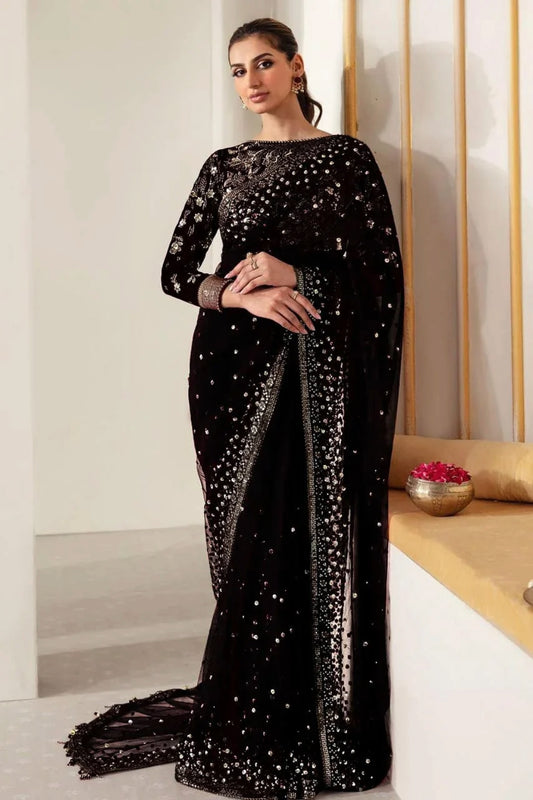 Jazmin Premium Wedding Saree – Black Net with Elegant Embroidery