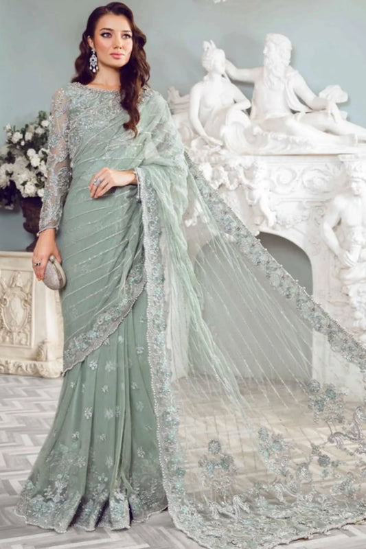 Maria B Premium Net Saree with Handcrafted Embroidery (Unstitched)