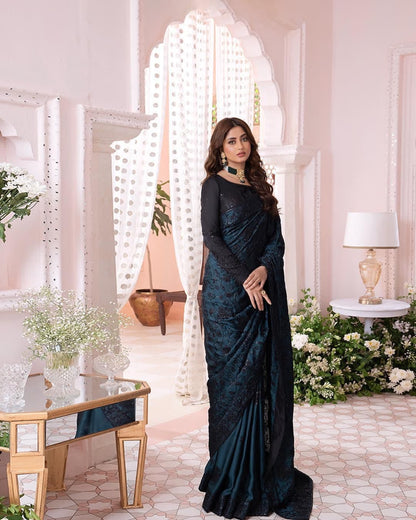 Asim Jofa Chandani Collection – Embroidered Net Saree (Unstitched)