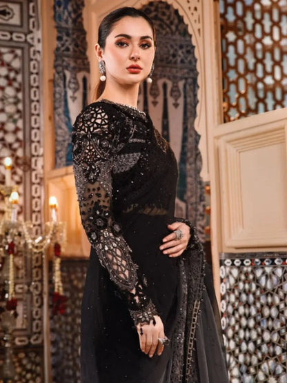 Maria B Designer Chiffon Saree – Unstitched Embroidery Collection