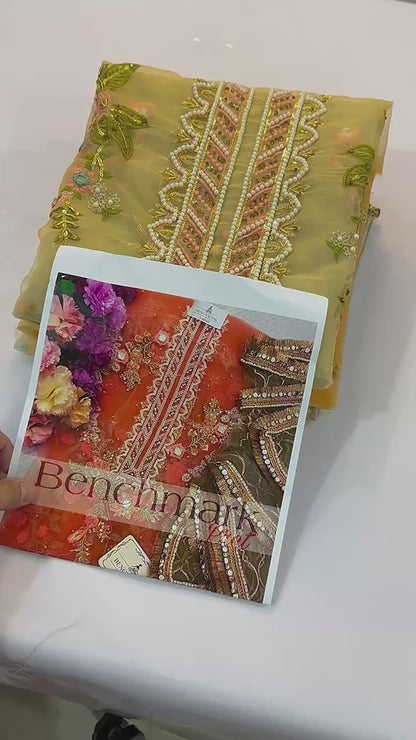 Benchmark Organza unstiched 3Piece Dress