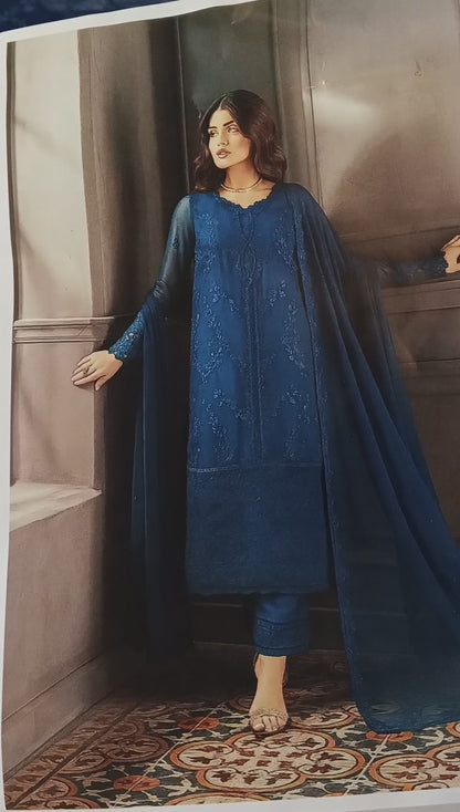 "Azure Chiffon – Premium Embroidered Chiffon Suit with Dupatta & Silk Trouser