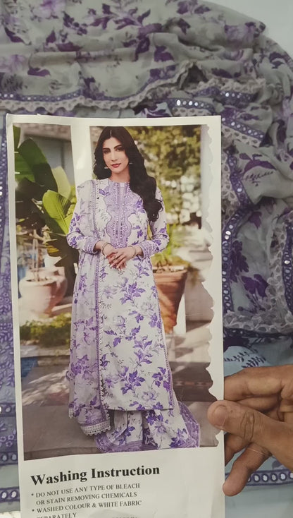 “Aneela’s Luxury Lawn 3 Piece Suit with Embroidered Chiffon Dupatta”