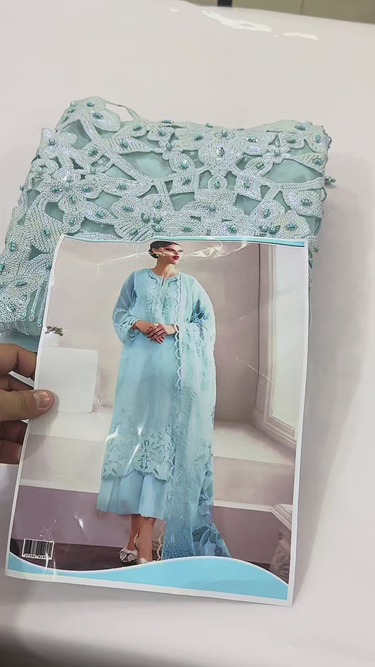 Barooque Organza Unstitch 3Piece Dress