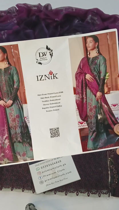 "Iznik Multi Digital Printed & Chikankari Embroidered Lawn 3-Piece – Unstitched Collection 2025"