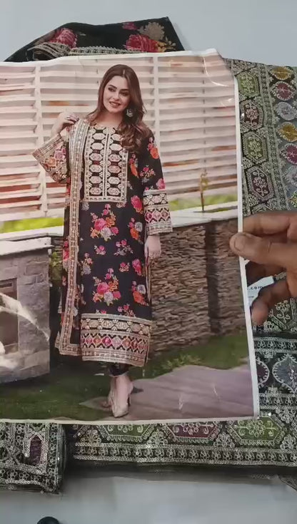 ANEELAS Premium Silk Suit – Printed Shirt & Trouser with Embroidered Detailing