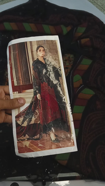 Maria.B Unstitched 3 Piece Embroidered Lawn Suit with Printed Chiffon Dupatta