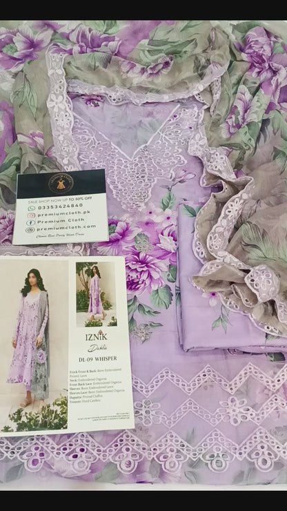 Iznik | Purple Fancy Lawn Embroidered 3-Piece Unstitched Suit
