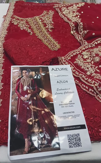 "Azure Luxury Embroidered Chiffon 3PC Suit with Adda Work"