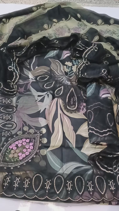 Baroque Premium Lawn with Embroidered Borders & Multicolor Dupatta