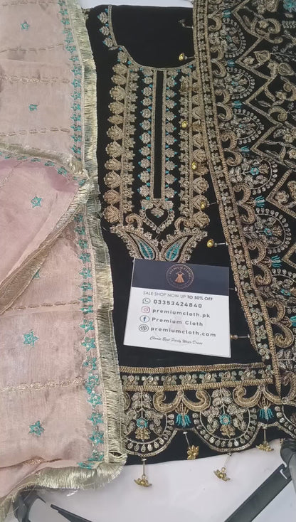 Eman Adil Luxury Velvet Embroidered 3-Piece Suit"
