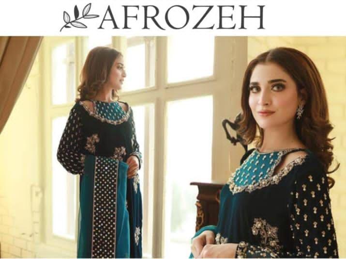 Afrozeh  Velvet Embroidered Winter Luxury 3-Piece Suit with Handworked Dupatta”