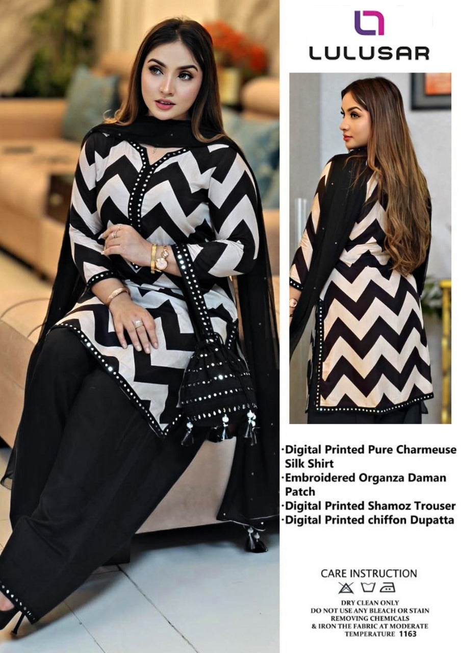 “✨ Lulusar Silk Luxury 3PC | Premium Digital Prints with Zari Silk Dupatta ✨”
