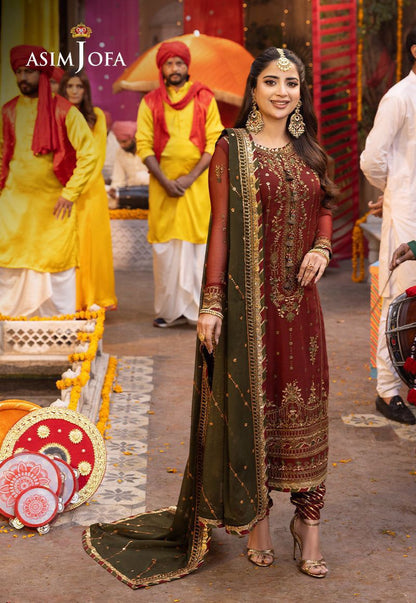 Asim Jofa Luxury Chiffon Suit with Zari & Sequence Work