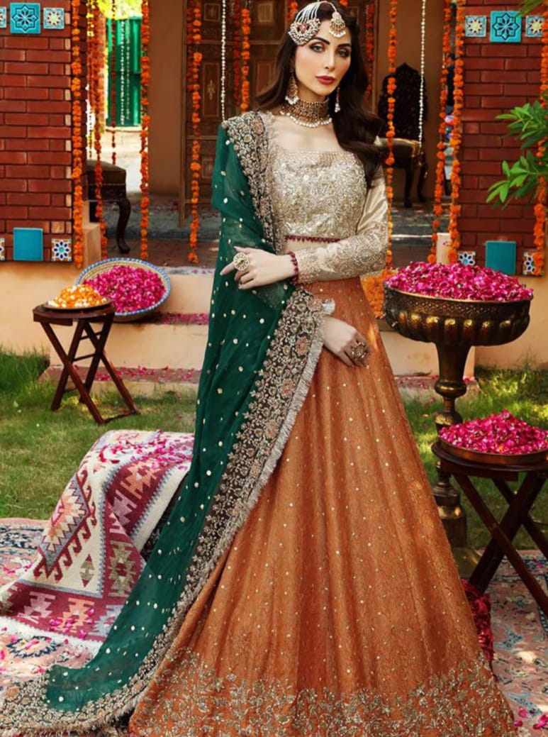 Ayesha Imran Luxury Orange Maxi – Elegance with Handcrafted Detailing"