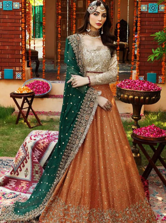 Ayesha Imran Luxury Orange Maxi – Elegance with Handcrafted Detailing"