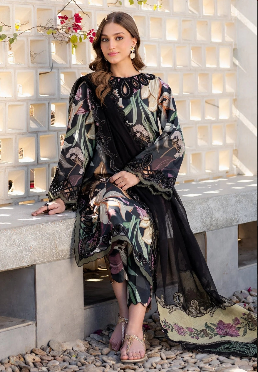 Baroque Premium Lawn with Embroidered Borders & Multicolor Dupatta