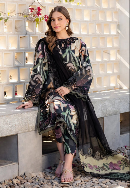 Baroque Premium Lawn with Embroidered Borders & Multicolor Dupatta
