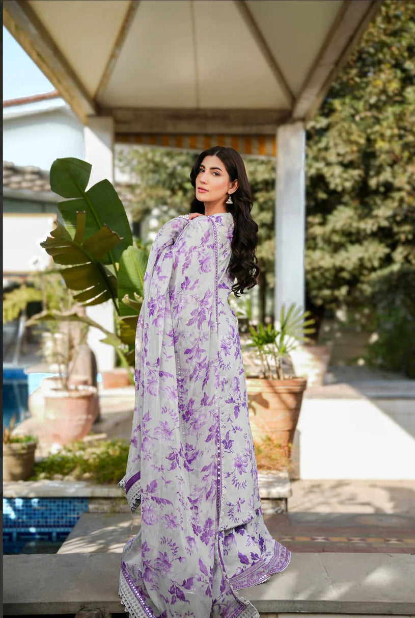 “Aneela’s Luxury Lawn 3 Piece Suit with Embroidered Chiffon Dupatta”