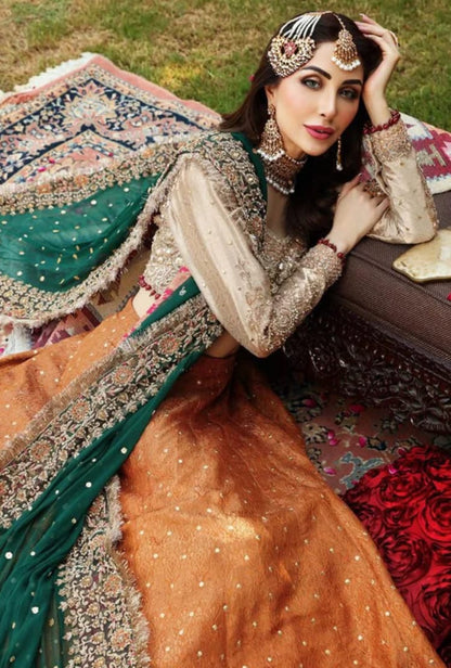 Ayesha Imran Luxury Orange Maxi – Elegance with Handcrafted Detailing"