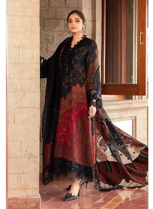 Maria.B Unstitched 3 Piece Embroidered Lawn Suit with Printed Chiffon Dupatta