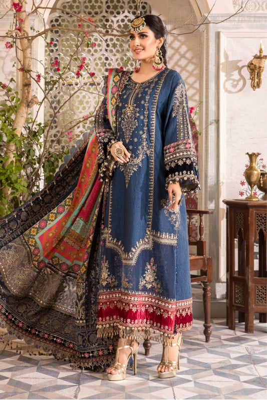 Maria B Midnight Blue Luxury Chiffon Embroidered & Hand-Embellished 3PC Dress