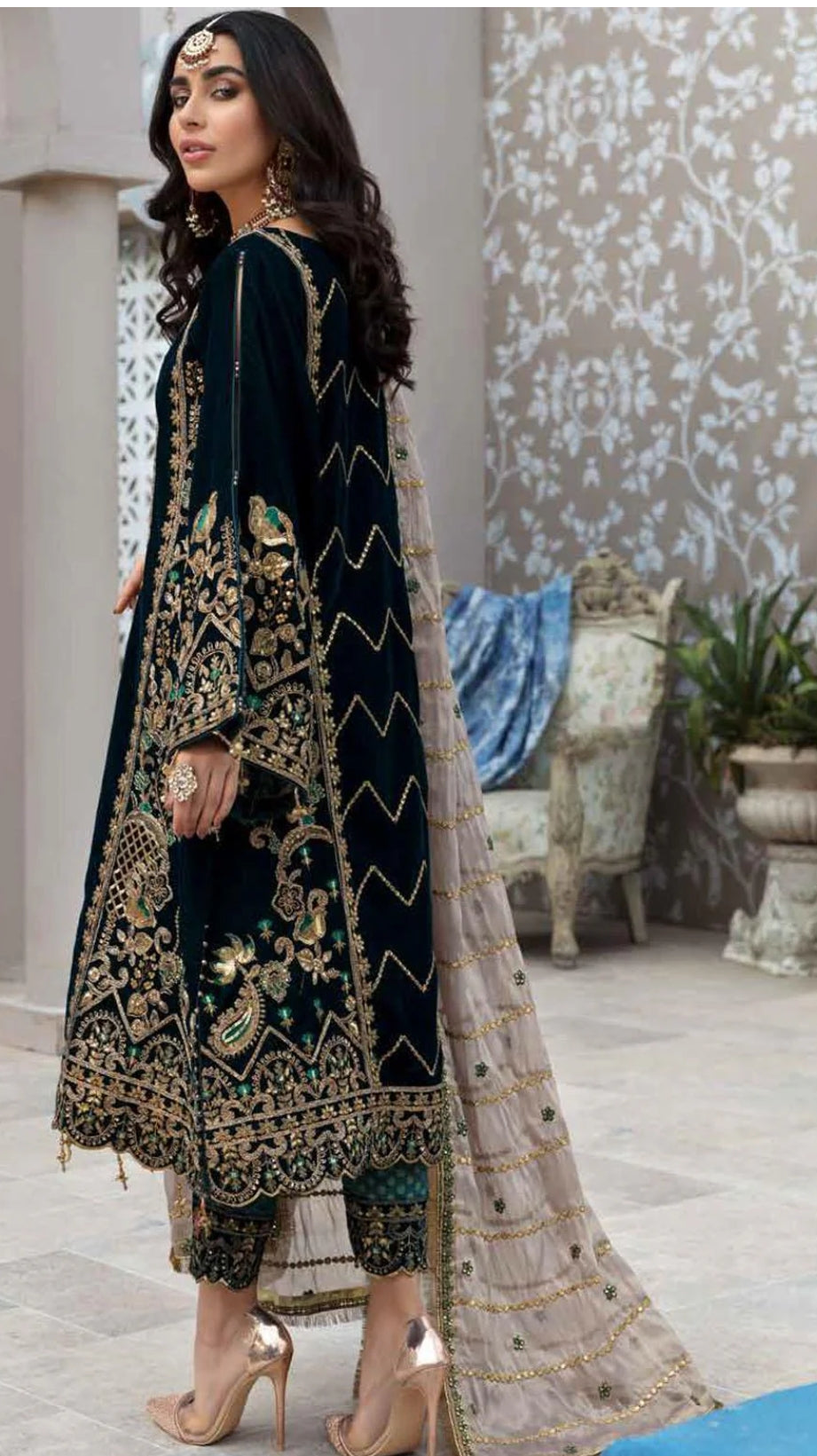 Eman Adil Luxury Velvet Embroidered 3-Piece Suit"