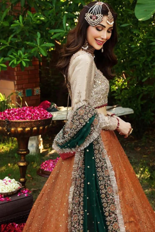 Ayesha Imran Luxury Orange Maxi – Elegance with Handcrafted Detailing"