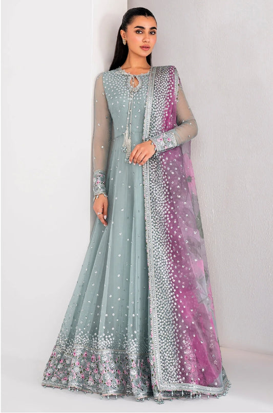 Jazmine Wedding Chiffon Maxi with Embroidered Net Dupatta & Silk Trouser