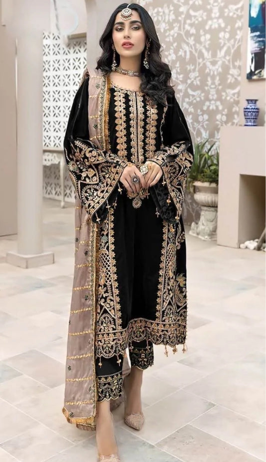 Eman Adil Luxury Velvet Embroidered 3-Piece Suit"