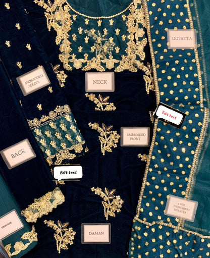 Afrozeh  Velvet Embroidered Winter Luxury 3-Piece Suit with Handworked Dupatta”