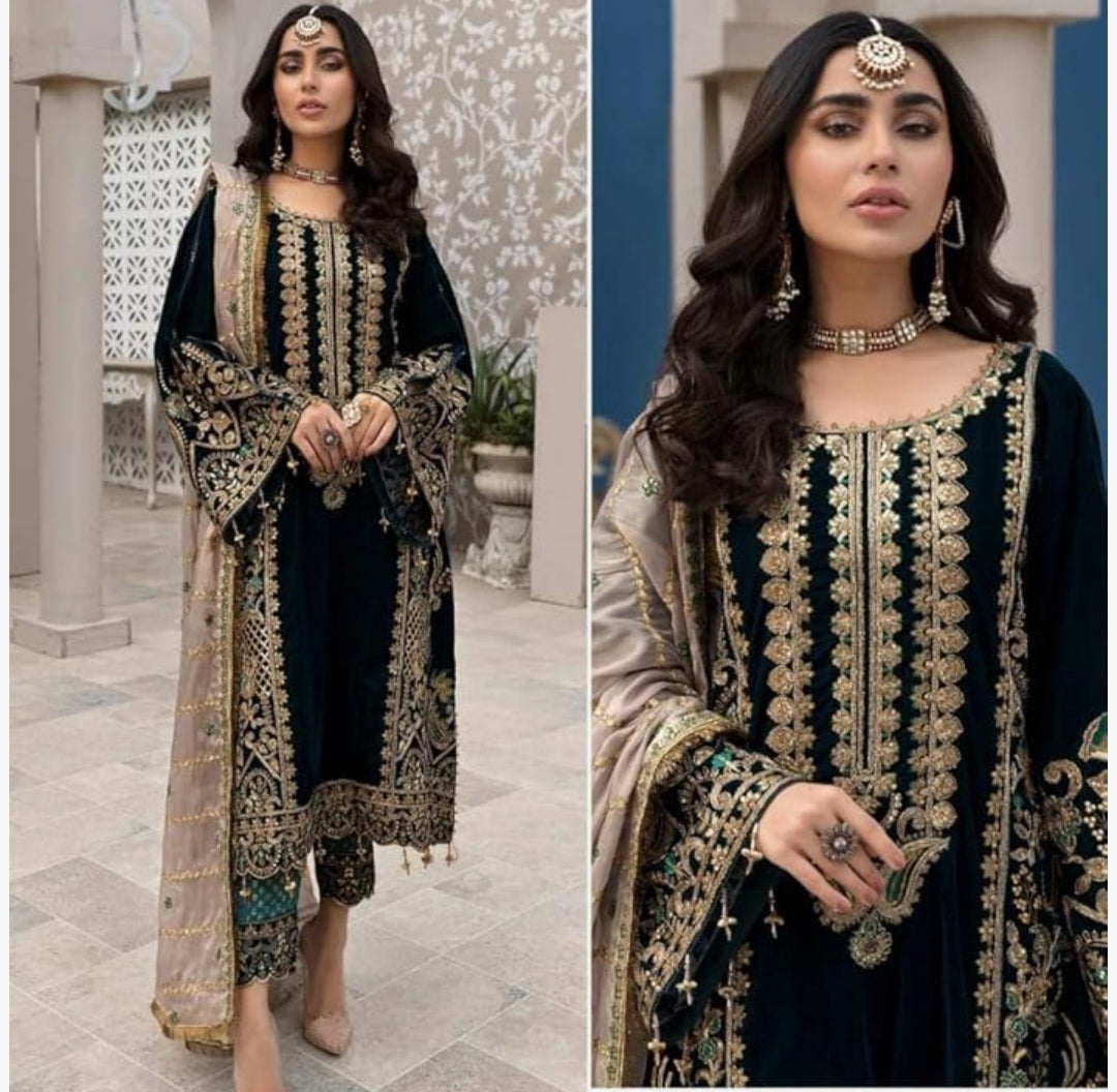 Eman Adil Luxury Velvet Embroidered 3-Piece Suit"