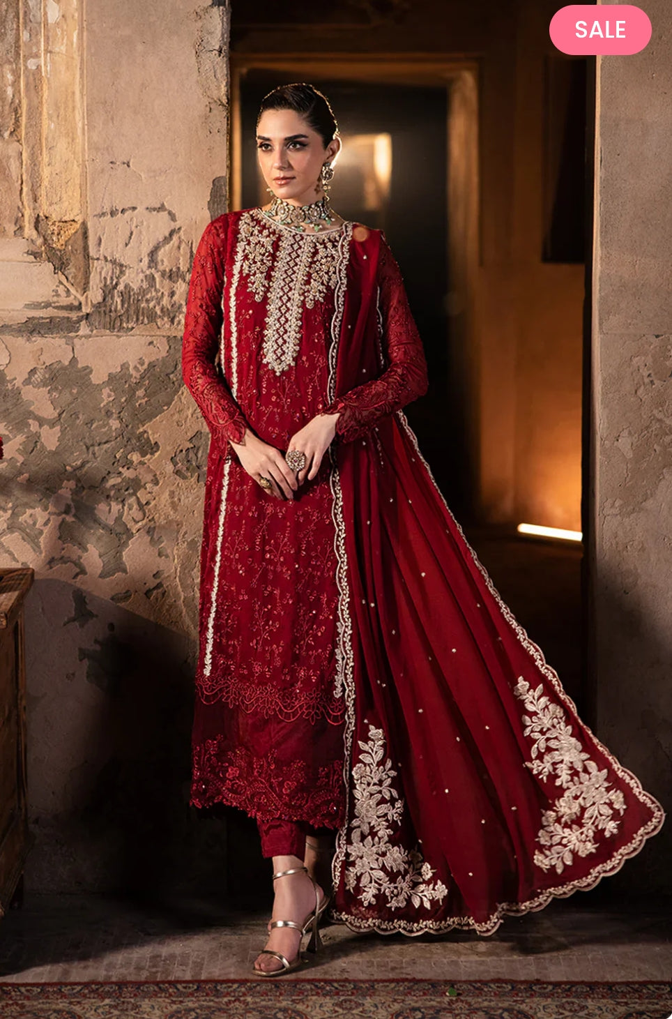 "Azure Luxury Embroidered Chiffon 3PC Suit with Adda Work"
