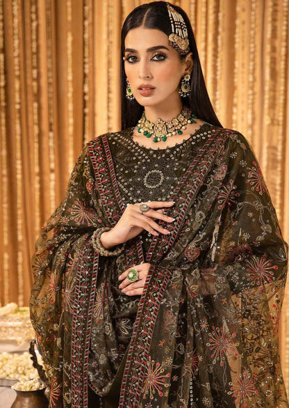 Aliza Embroidered Chiffon Maxi with Net Shawl & Trouser