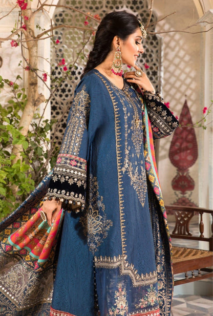 Maria B Midnight Blue Luxury Chiffon Embroidered & Hand-Embellished 3PC Dress