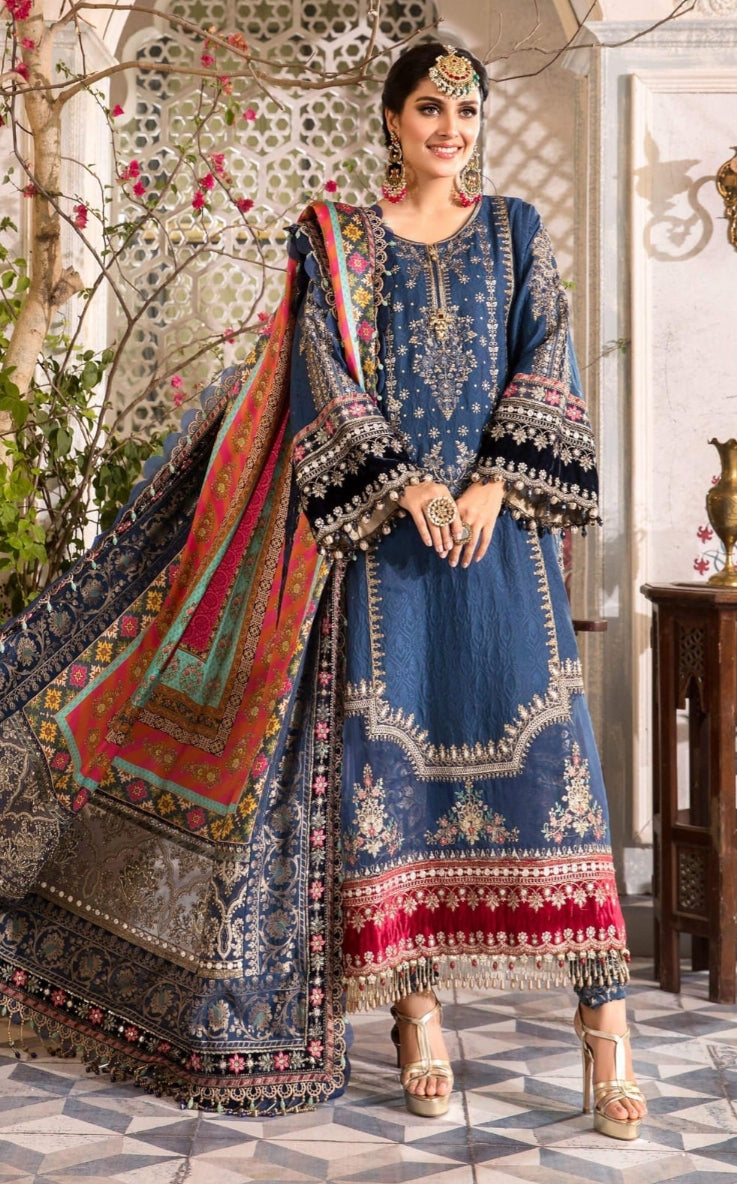 Maria B Midnight Blue Luxury Chiffon Embroidered & Hand-Embellished 3PC Dress