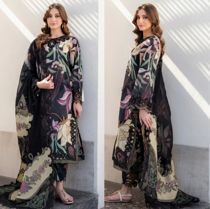 Baroque Premium Lawn with Embroidered Borders & Multicolor Dupatta
