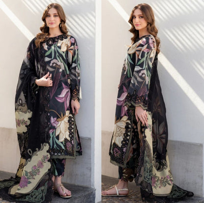 Baroque Premium Lawn with Embroidered Borders & Multicolor Dupatta