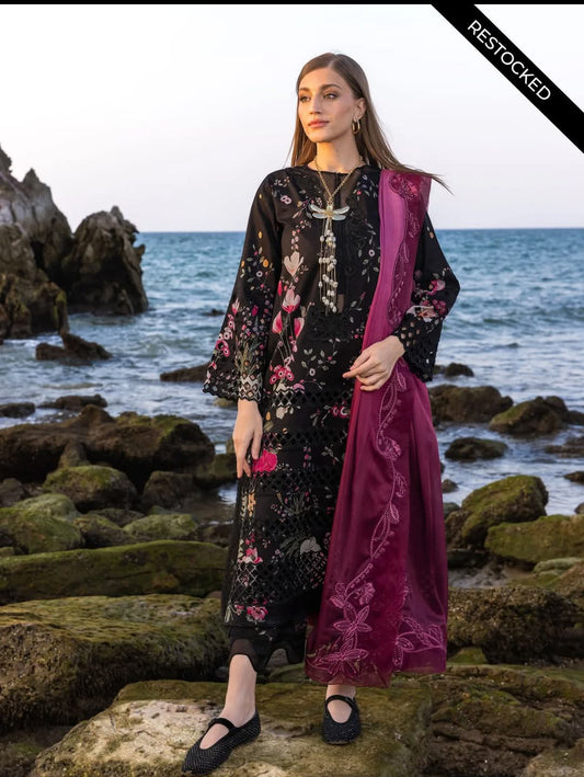 “Criman lawn Embroidered Suit with Chiffon Dupatta & Chikan Kari Detailing