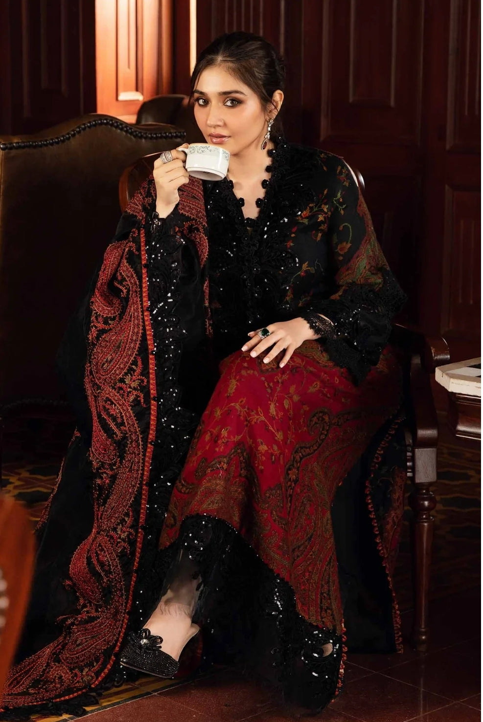 Maria.B Unstitched 3 Piece Embroidered Lawn Suit with Printed Chiffon Dupatta