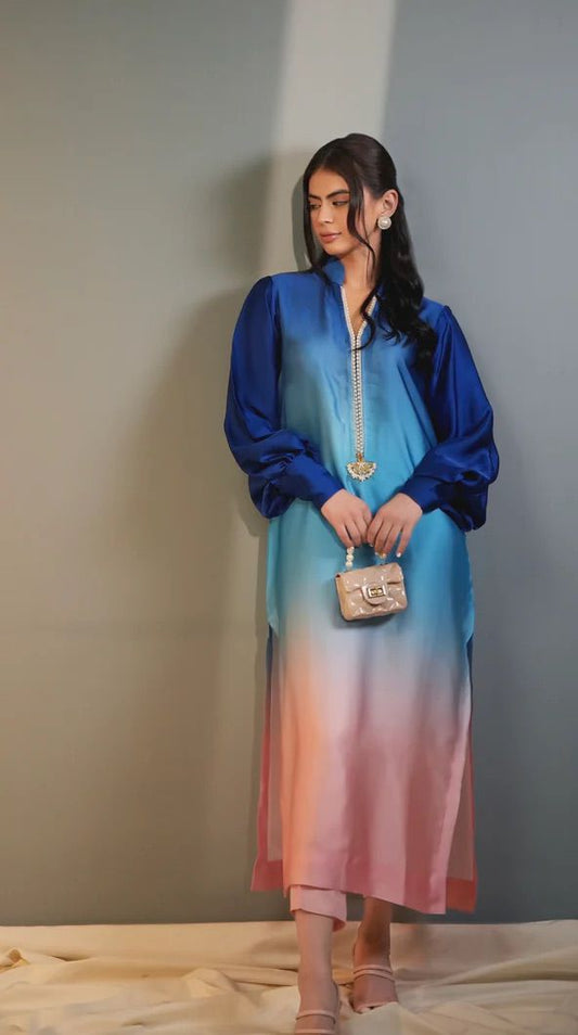 "Tie & Dye Digital Printed Silk 3-Piece – Premium Zari Dupatta"