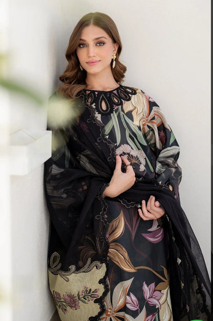 Baroque Premium Lawn with Embroidered Borders & Multicolor Dupatta