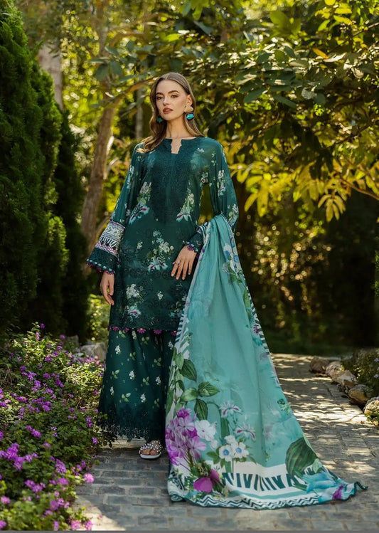 Elaf Green Digital Printed & Chikankari Lawn 3-Piece Suit